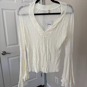 Free People Cream Long Sleeve Top